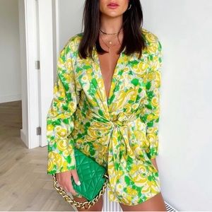 Zara Satin Effect Long Sleeve Wrap Dress